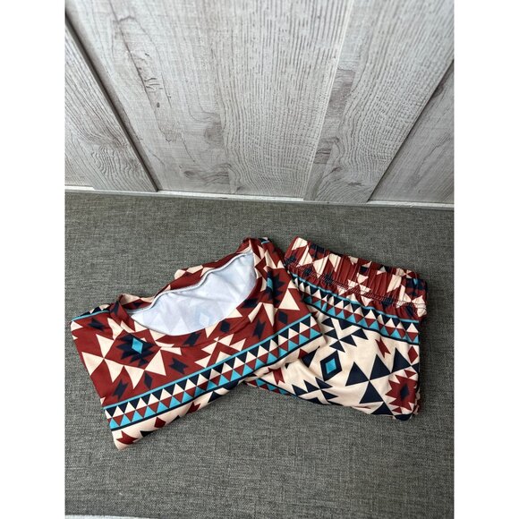 Aztec Print Loungewear Set Womens Large Elastic Waist Shorts & Top Pajama Set - Picture 1 of 11